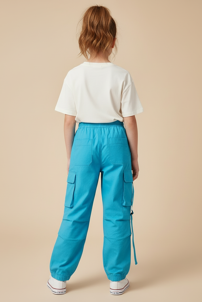 Pantalon Cargo Bleu Ample Coton Sangles Enfants - vue 2