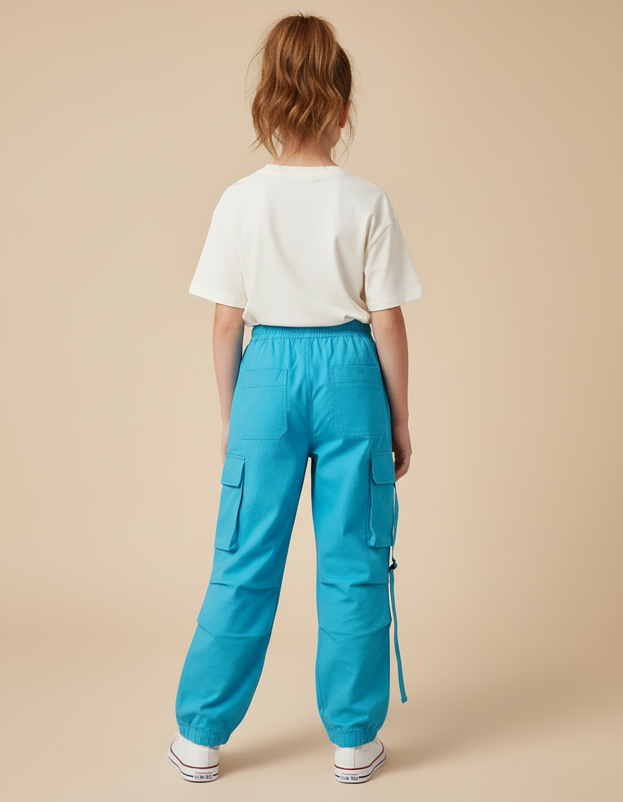Pantalon Cargo Bleu Ample Coton Sangles Enfants - vue 2
