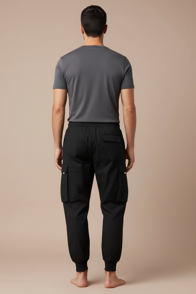 Pantalon Cargo Noir Décontracté Cordon Serrage Homme - Polyester - vue 2
