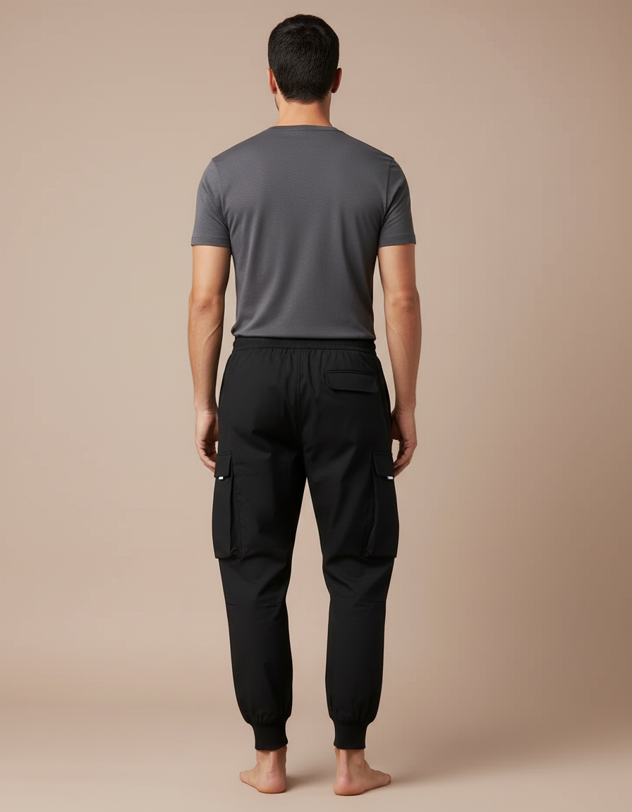 Pantalon Cargo Noir Décontracté Cordon Serrage Homme - Polyester - vue 2