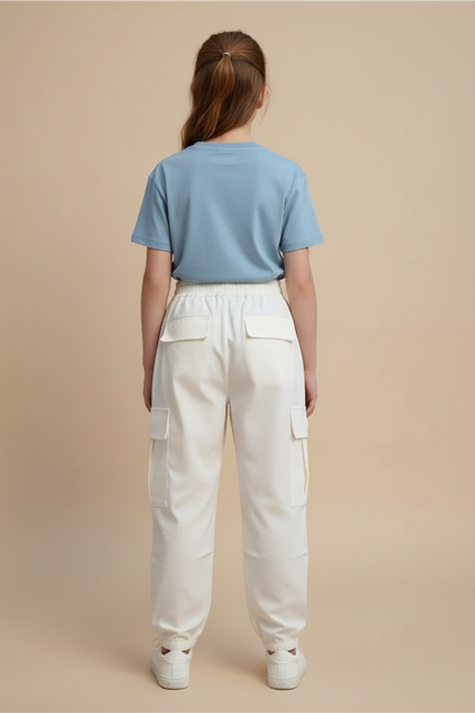 Pantalon Cargo Blanc Ample Coton Poches Enfant - Toile - vue 2