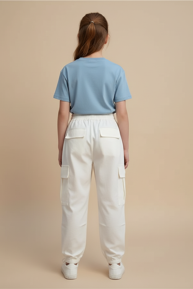 Pantalon Cargo Blanc Ample Coton Poches Enfant - Toile - vue 2