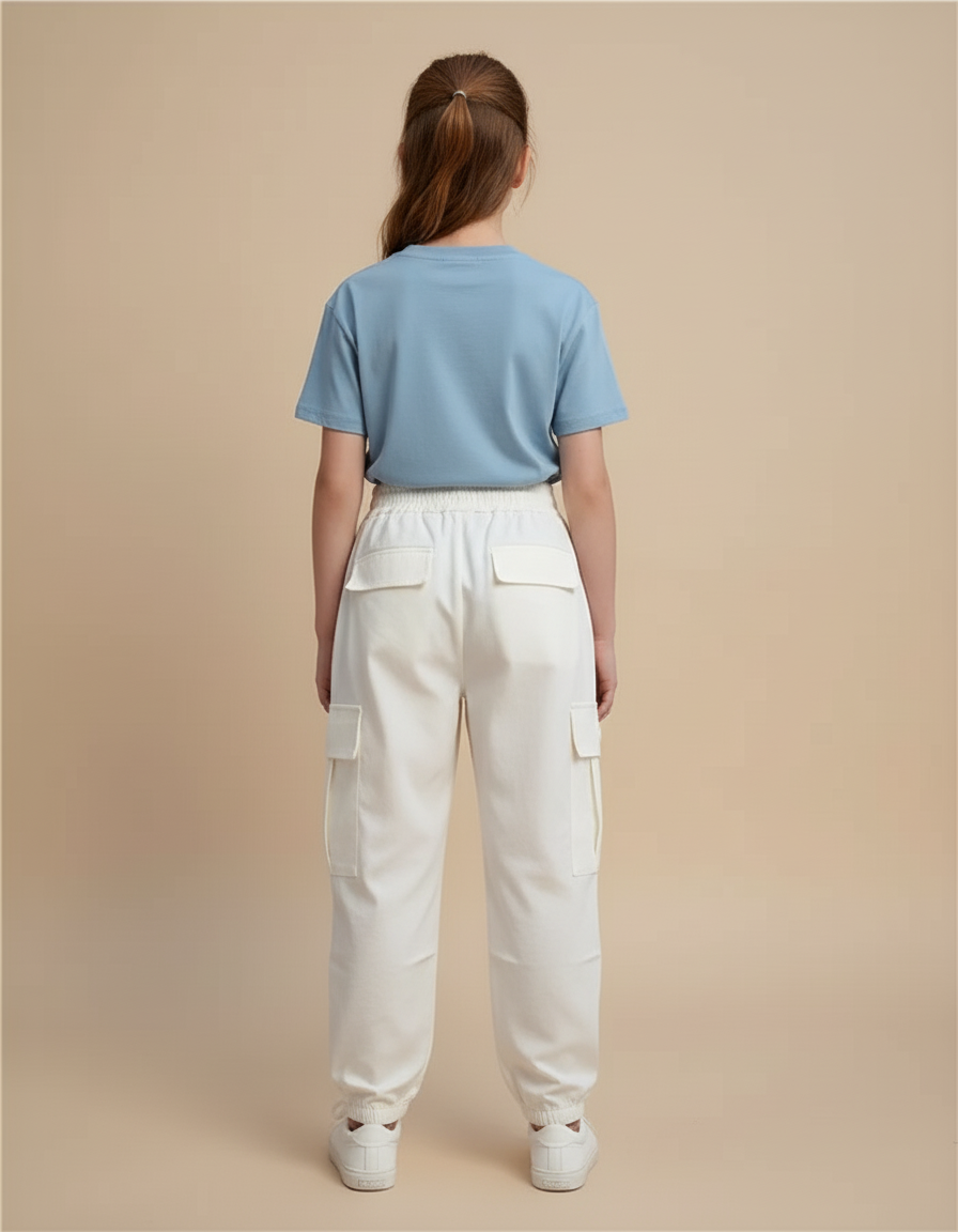 Pantalon Cargo Blanc Ample Coton Poches Enfant - Toile - vue 2