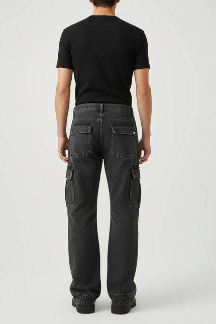 Pantalon Cargo Gris Délavé Ample Multipoches Homme - Jean - vue 2
