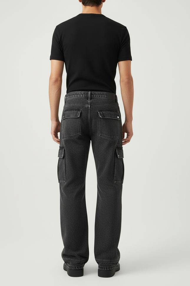 Pantalon Cargo Gris Délavé Ample Multipoches Homme - Jean - vue 2