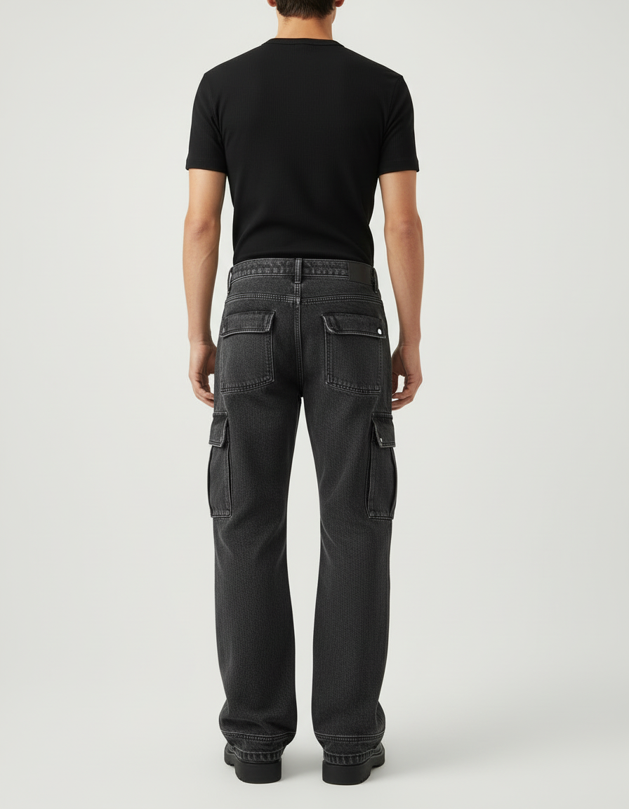 Pantalon Cargo Gris Délavé Ample Multipoches Homme - Jean - vue 2