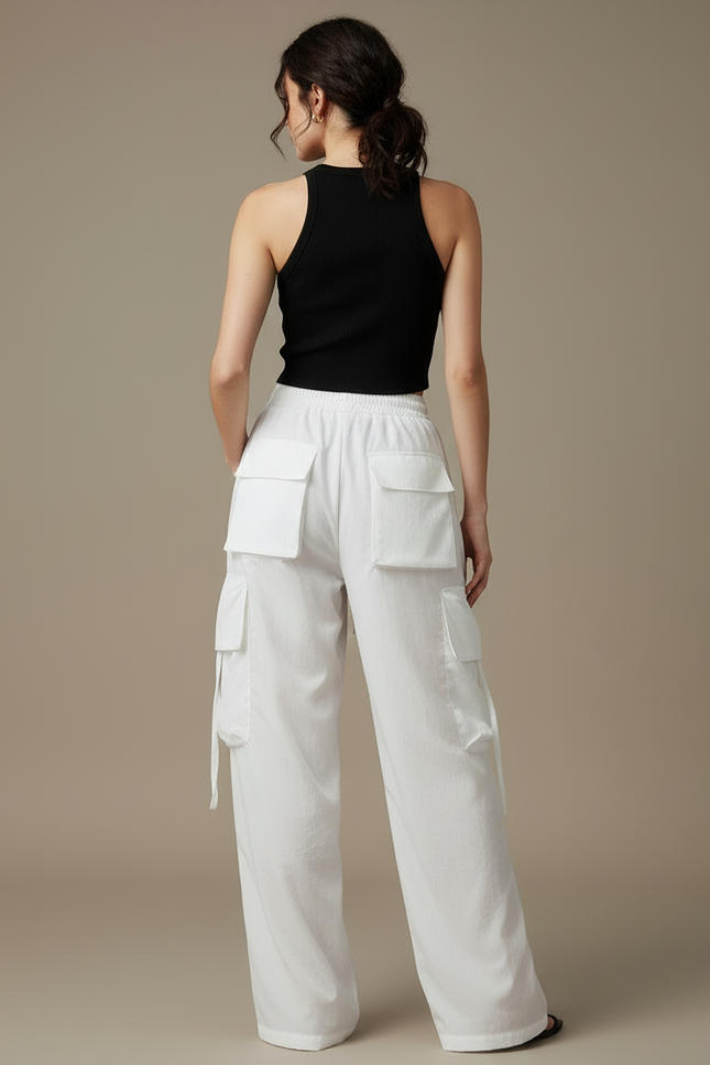 Pantalon Cargo Femme Blanc Parachute - Toile - vue 2