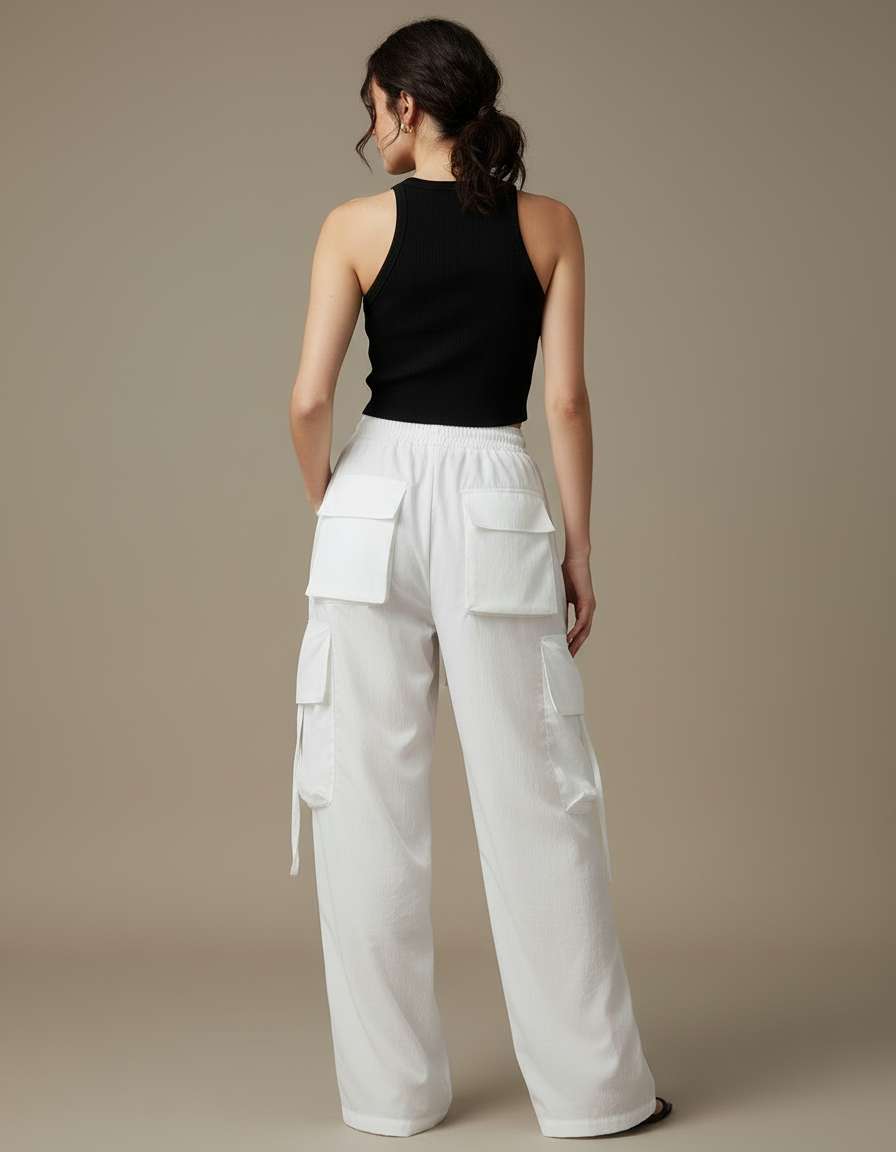 Pantalon Cargo Femme Blanc Parachute - Toile - vue 2
