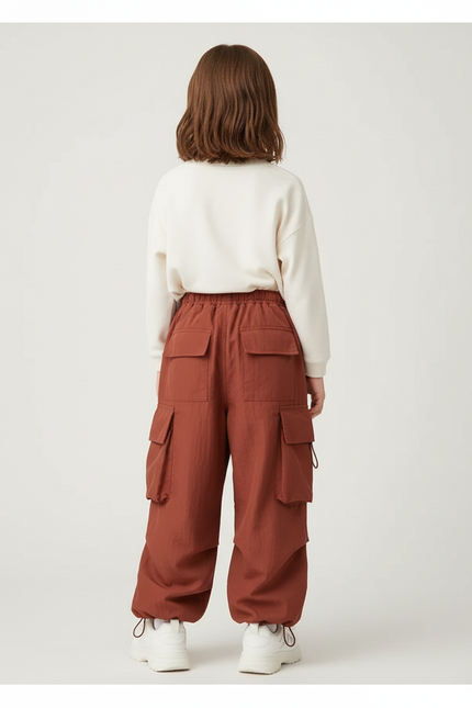 Pantalon Cargo Marron Ample Multipoches Fille - Polyester - vue 2