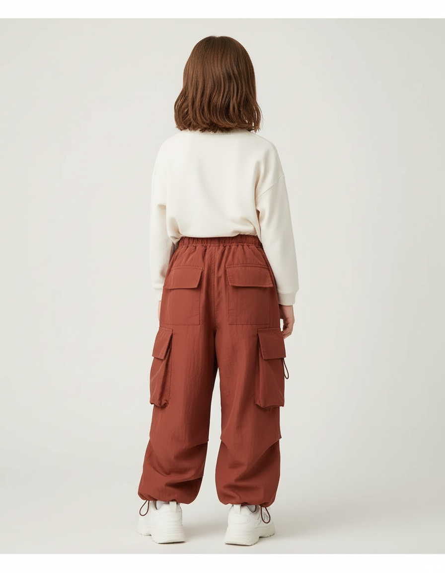 Pantalon Cargo Marron Ample Multipoches Fille - Polyester - vue 2