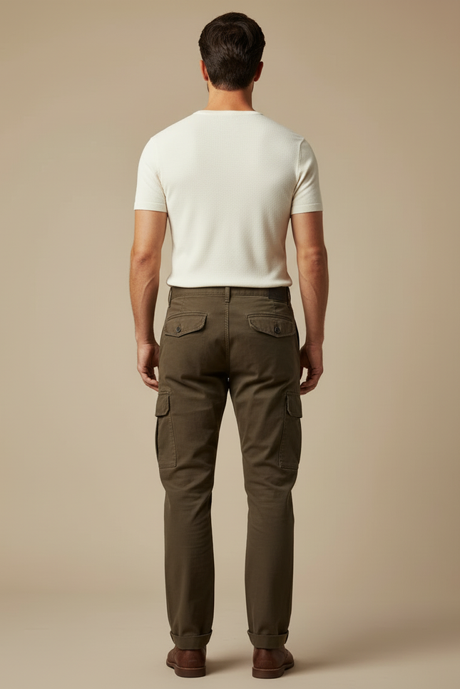 Pantalon Cargo Vert Olive - Kaki Coton - vue 2