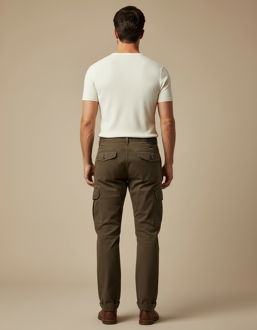 Pantalon Cargo Vert Olive - Kaki Coton - vue 2