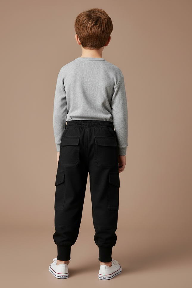 Pantalon Cargo Noir Coton Jogger Décontracté Enfant - Molleton - vue 2