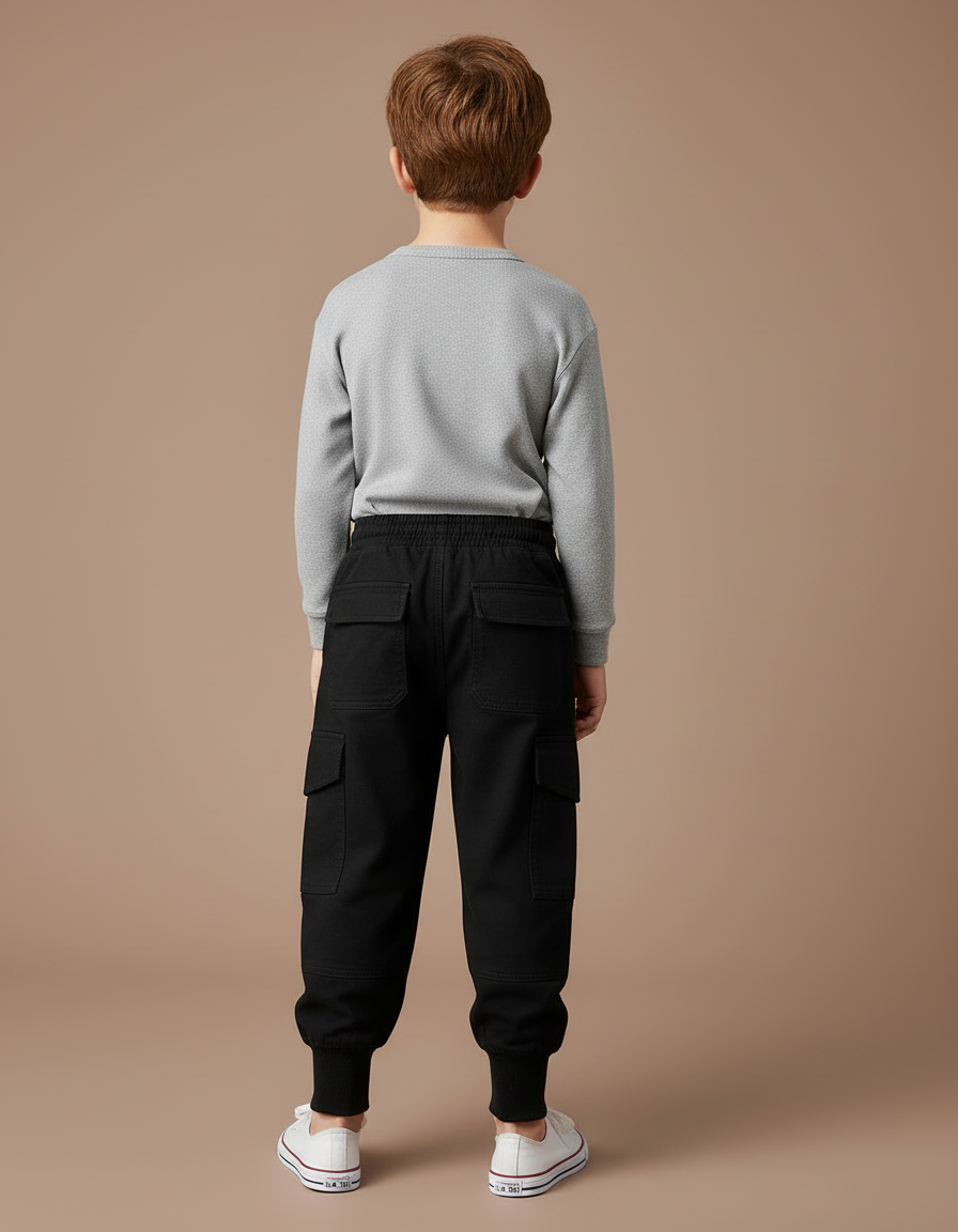 Pantalon Cargo Noir Coton Jogger Décontracté Enfant - Molleton - vue 2