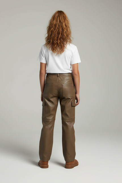 Pantalon Cargo En Cuir - Kaki - vue 2