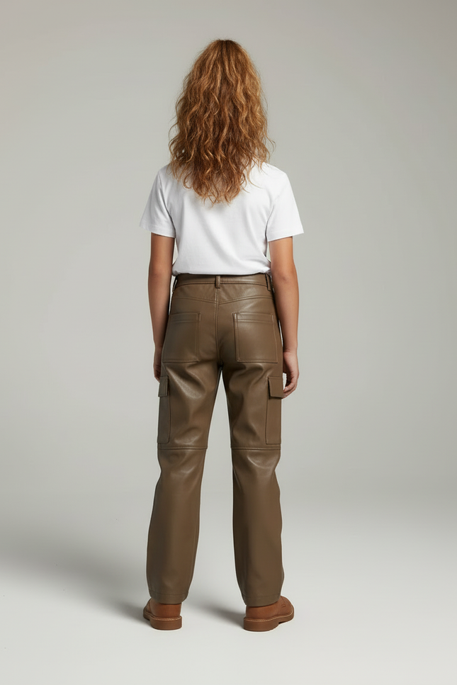 Pantalon Cargo En Cuir - Kaki - vue 2