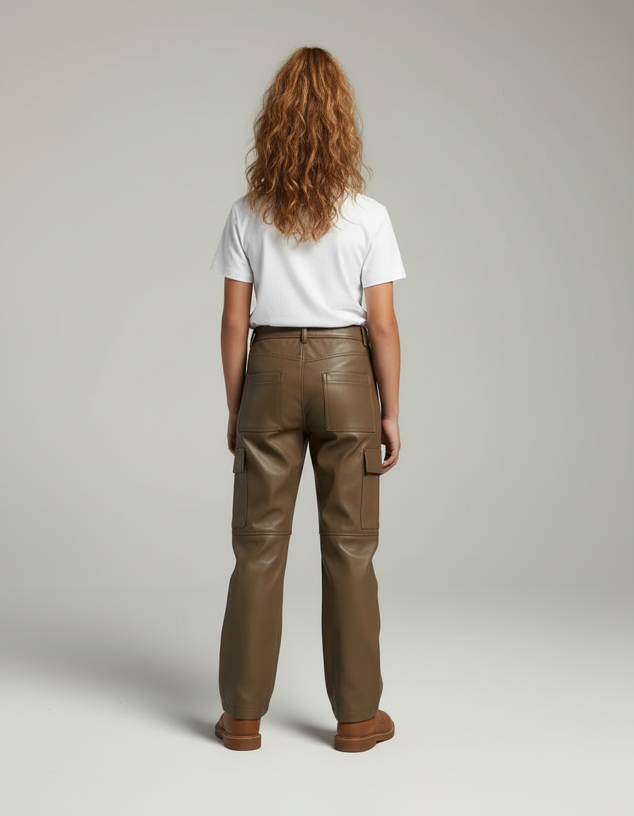 Pantalon Cargo En Cuir - Kaki - vue 2