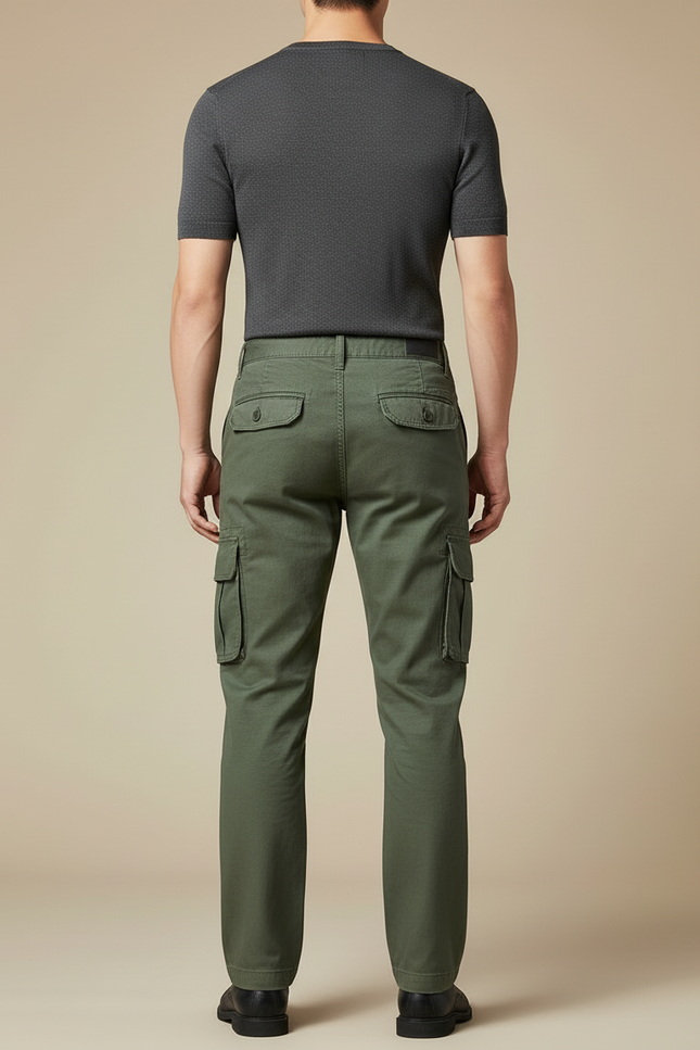 Pantalon Cargo Vert Kaki Décontracté Multipoches Homme - Toile - vue 2