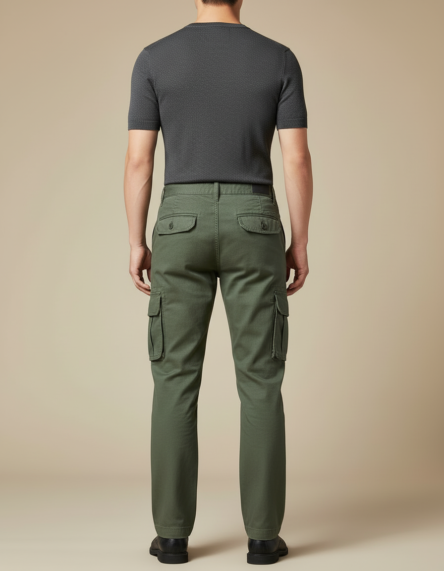 Pantalon Cargo Vert Kaki Décontracté Multipoches Homme - Toile - vue 2