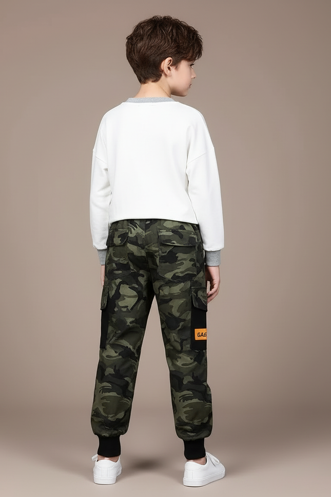 Pantalon Cargo Camouflage Militaire Multipoches Garçon - Kaki Toile - vue 2