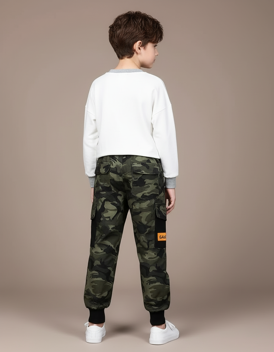 Pantalon Cargo Camouflage Militaire Multipoches Garçon - Kaki Toile - vue 2