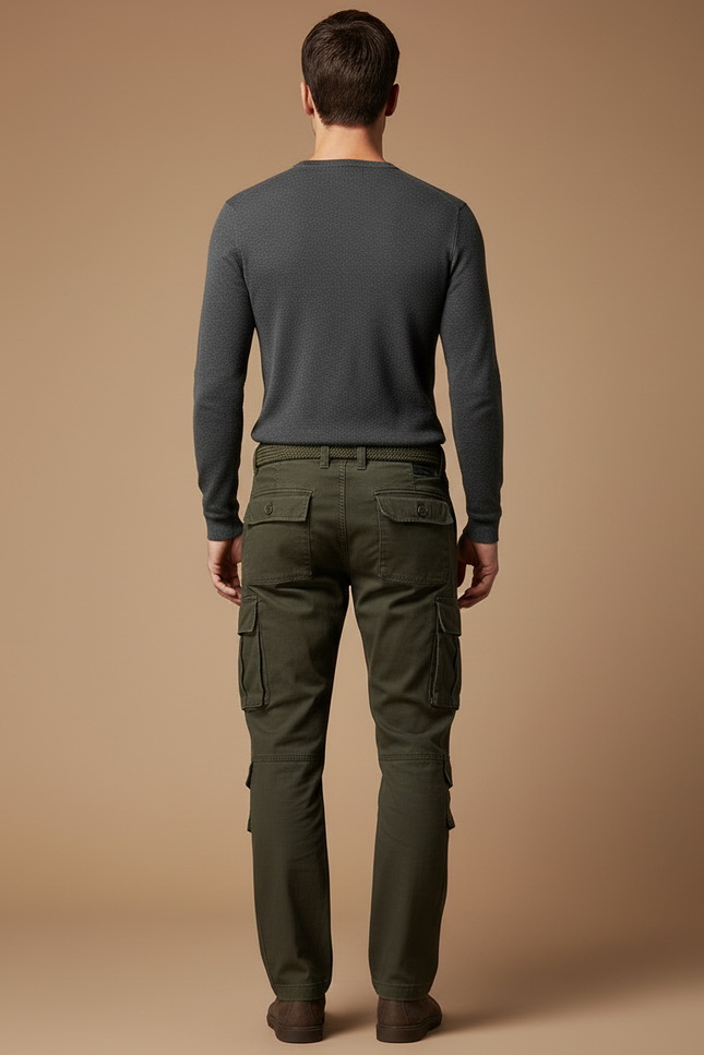 Pantalon Cargo Vert Militaire Décontracté Multipoches Coton - Kaki - vue 2