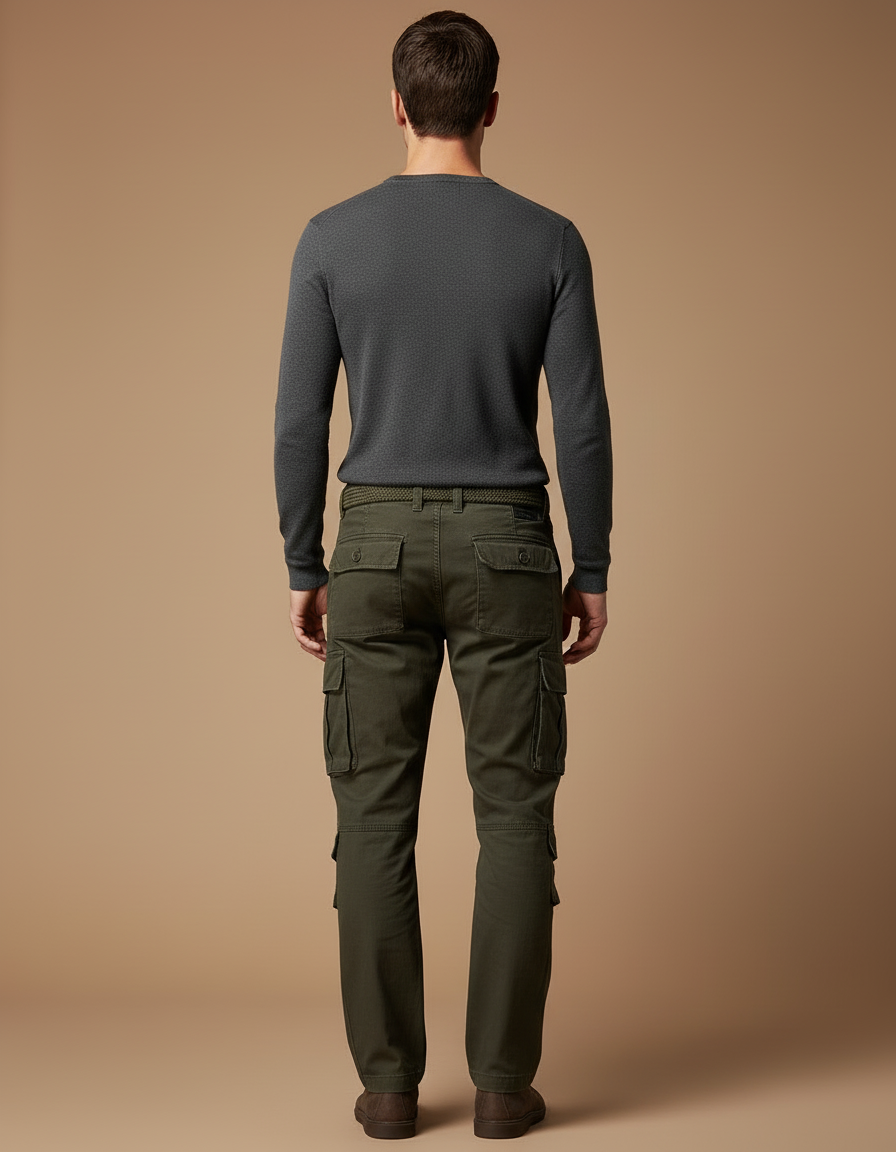 Pantalon Cargo Vert Militaire Décontracté Multipoches Coton - Kaki - vue 2