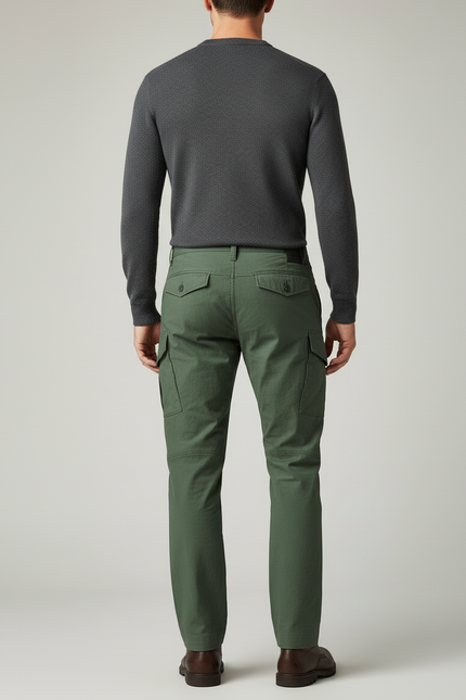 Pantalon Cargo Vert Militaire Homme Multipoches Coton - Kaki - vue 2