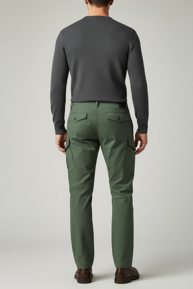 Pantalon Cargo Vert Militaire Homme Multipoches Coton - Kaki - vue 2
