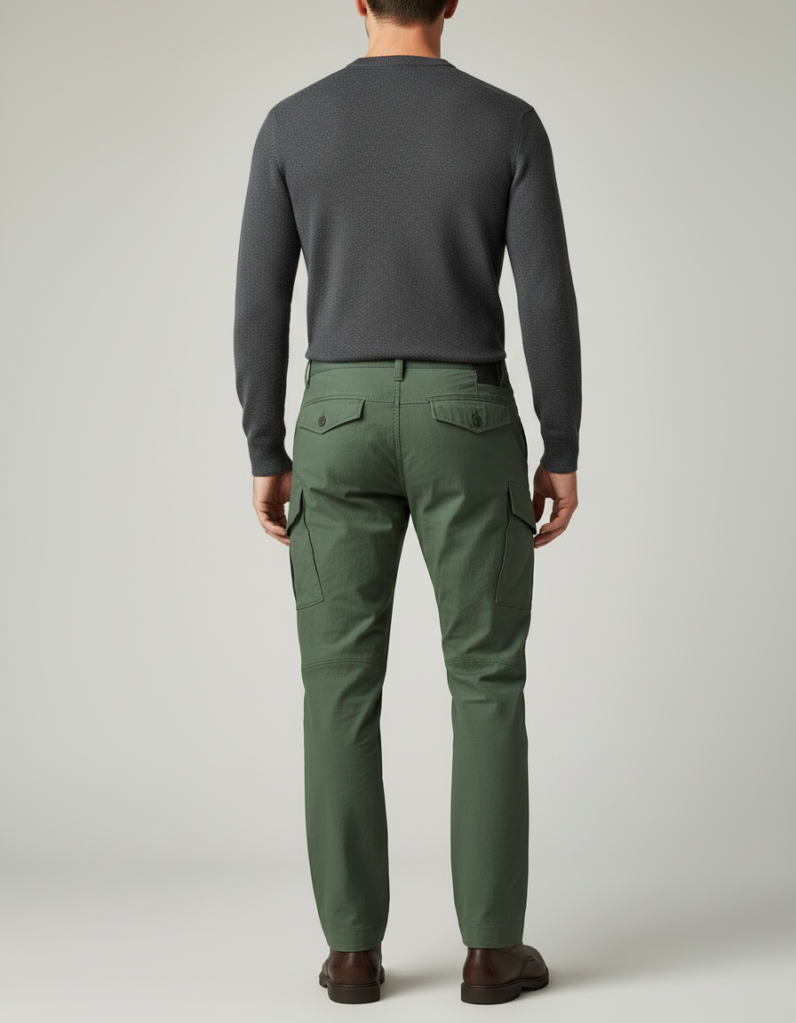 Pantalon Cargo Vert Militaire Homme Multipoches Coton - Kaki - vue 2