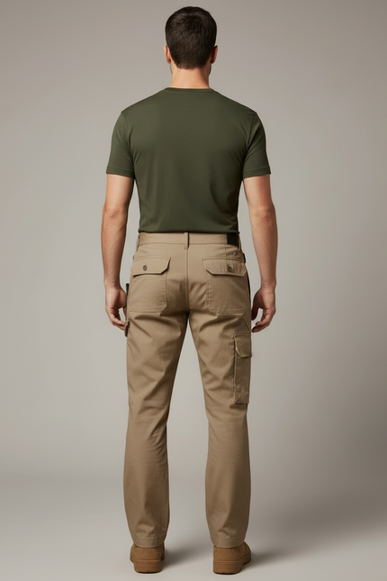 Pantalon Cargo Homme Beige Droit Multi-Poches Coton - vue 2