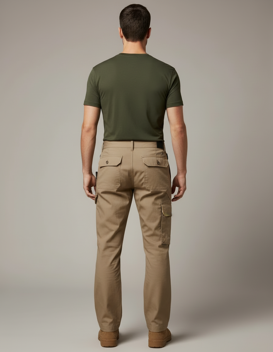 Pantalon Cargo Homme Beige Droit Multi-Poches Coton - vue 2