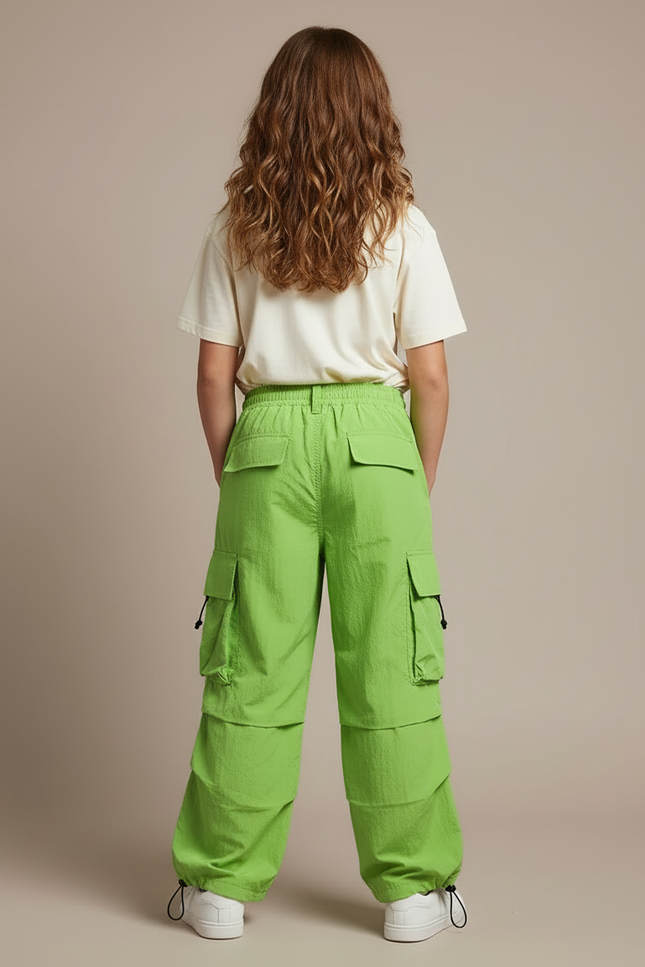 Pantalon Cargo Vert Fluorescent Ample Multipoches Enfant - Polyester - vue 2