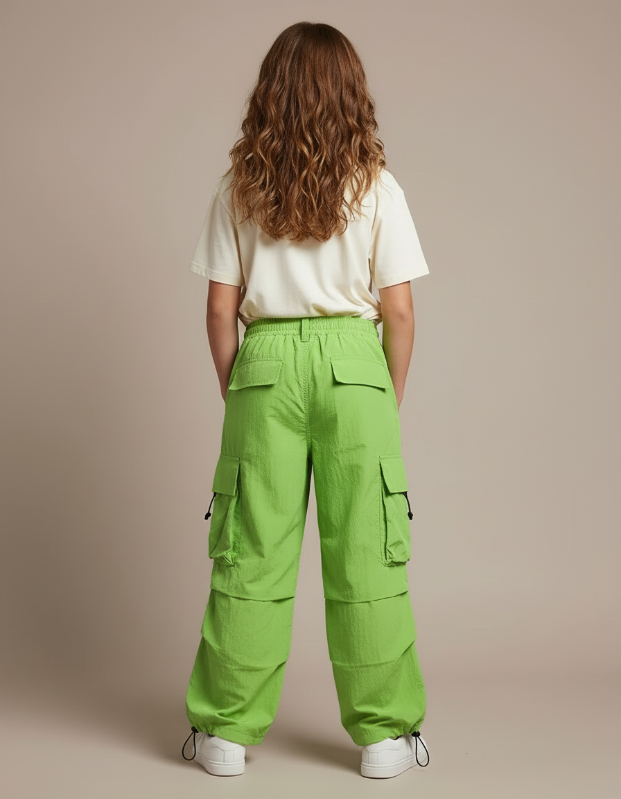 Pantalon Cargo Vert Fluorescent Ample Multipoches Enfant - Polyester - vue 2
