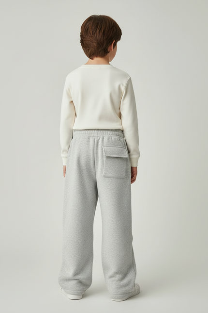 Pantalon Cargo Gris Ample Molletonné Enfant Décontracté Multipoches - vue 2