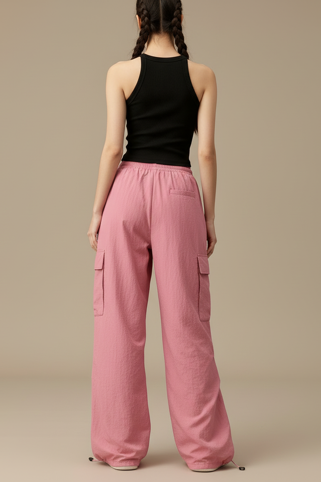 Pantalon Cargo Rose Ample Taille Haute Streetwear Femme - Polyester - vue 2
