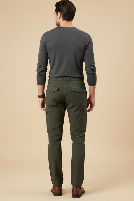 Pantalon Cargo Homme Vert Militaire Multipoches Coupe Droite - Kaki Polyester - vue 2