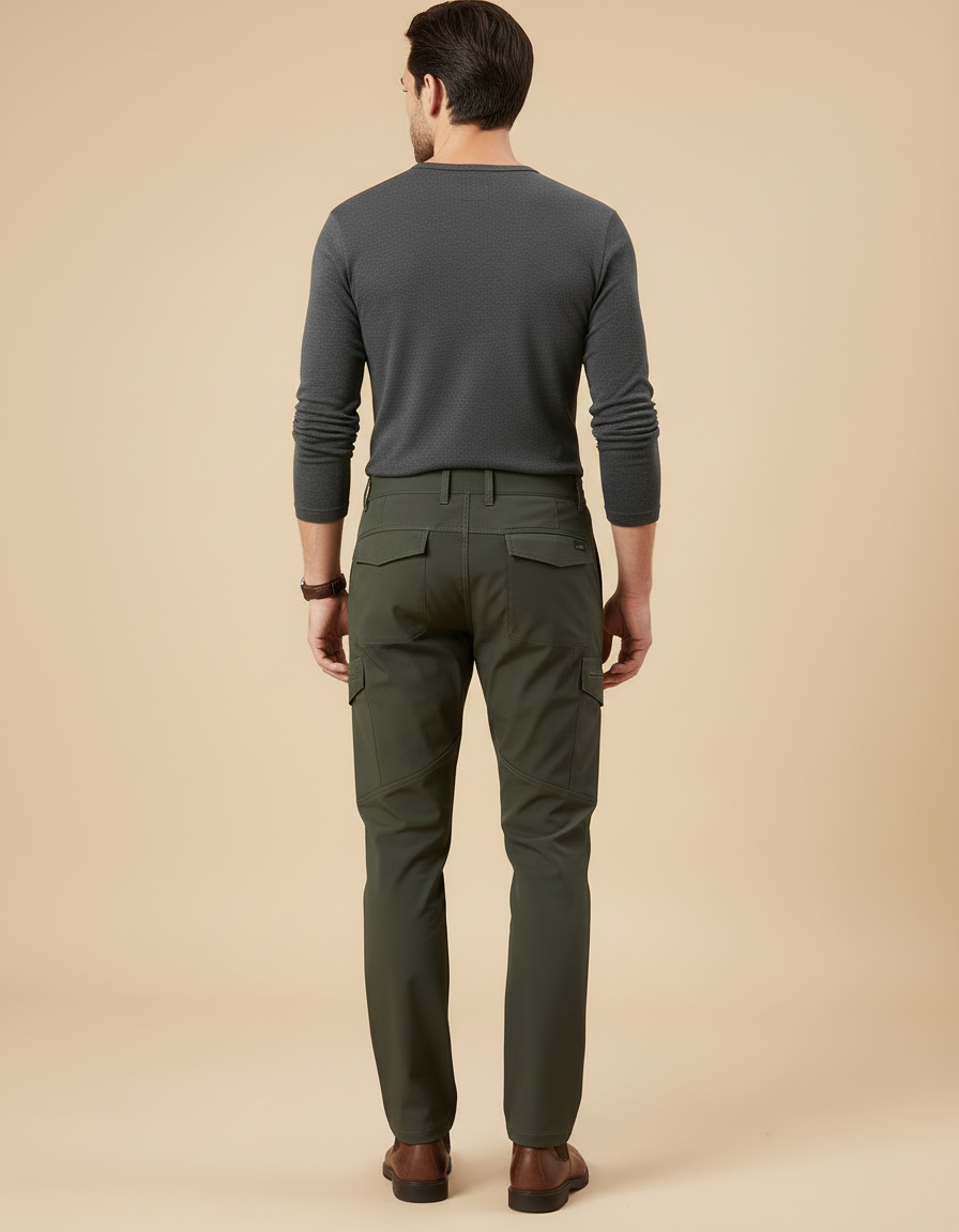 Pantalon Cargo Homme Vert Militaire Multipoches Coupe Droite - Kaki Polyester - vue 2