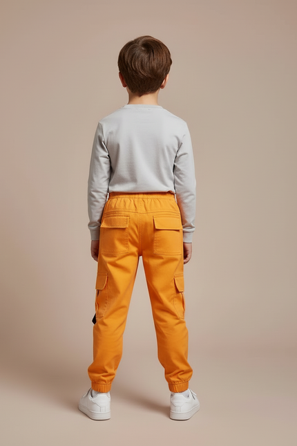 Pantalon Cargo Orange Ample Poches Sangles Enfant - Coton - vue 2