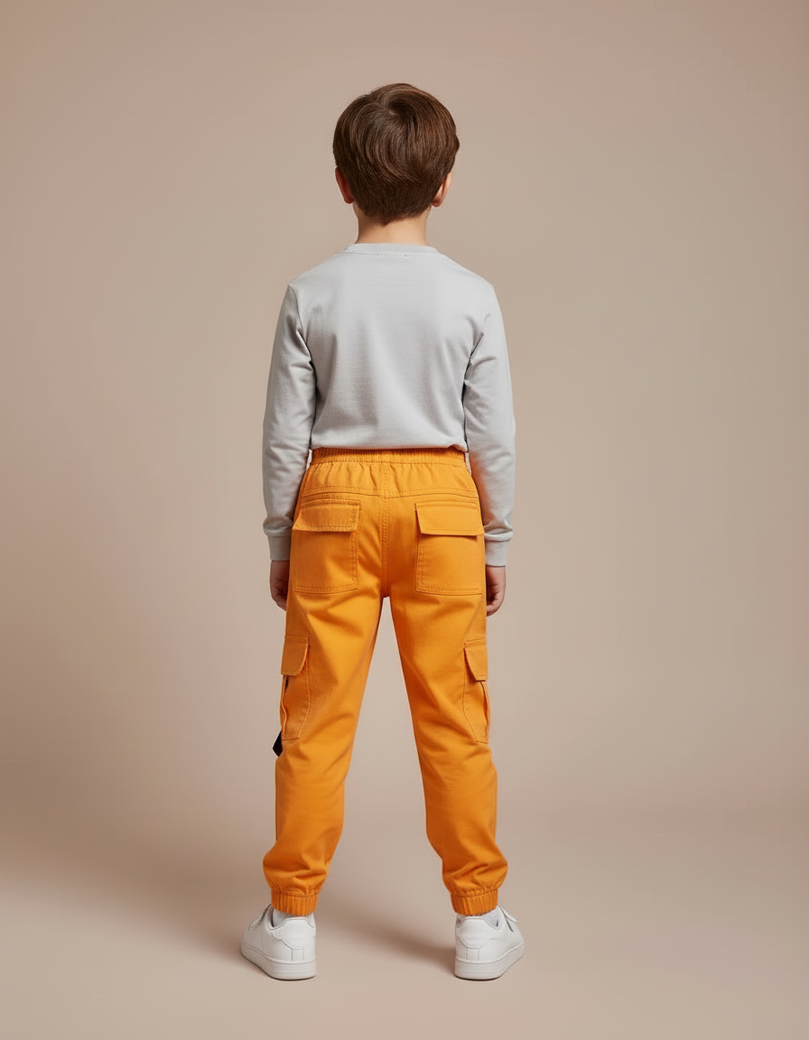 Pantalon Cargo Orange Ample Poches Sangles Enfant - Coton - vue 2