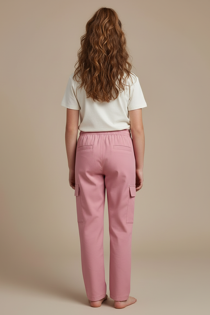 Pantalon Cargo Rose Droit Cordon Poches Latérales - Polyester - vue 2