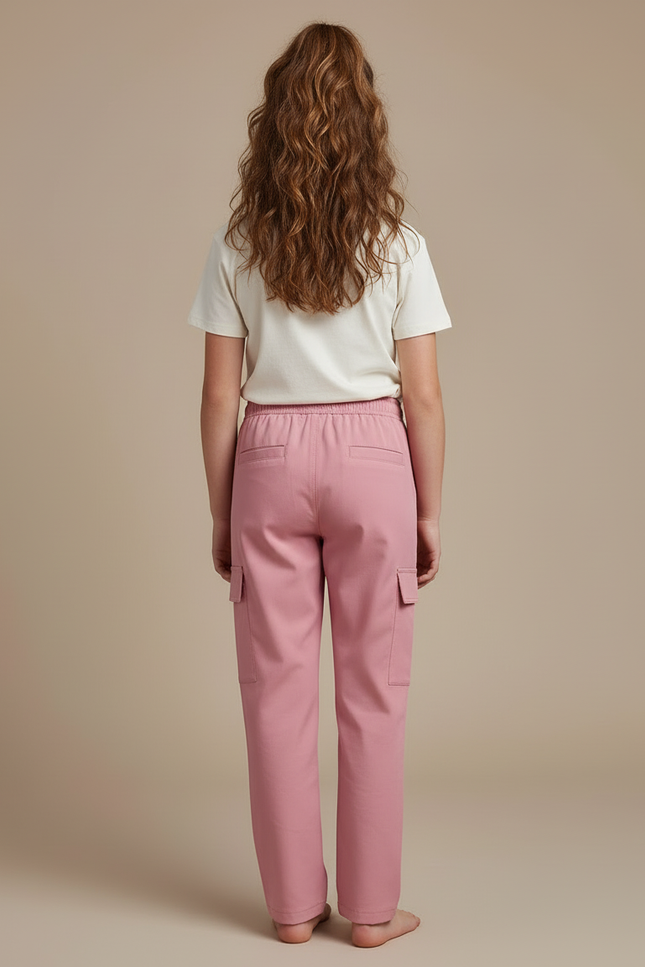 Pantalon Cargo Rose Droit Cordon Poches Latérales - Polyester - vue 2