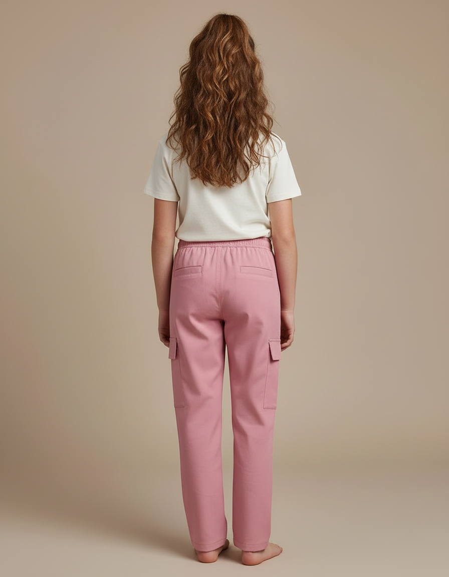 Pantalon Cargo Rose Droit Cordon Poches Latérales - Polyester - vue 2