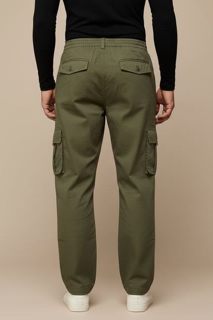 Pantalon Cargo Taille Élastiquée Homme - Kaki Toile - vue 2