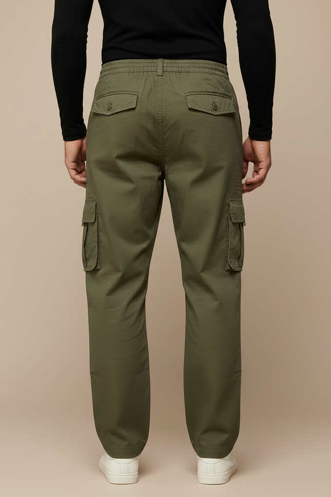 Pantalon Cargo Taille Élastiquée Homme - Kaki Toile - vue 2