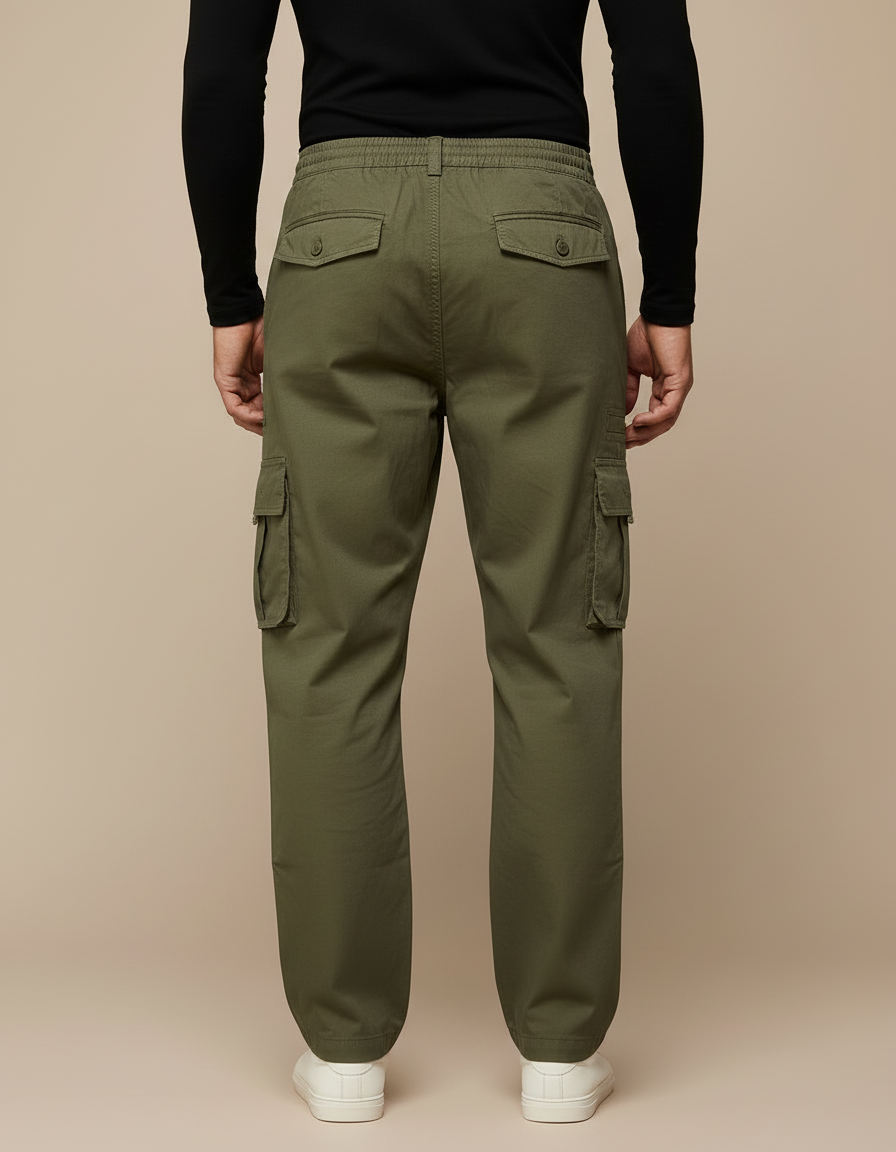 Pantalon Cargo Taille Élastiquée Homme - Kaki Toile - vue 2