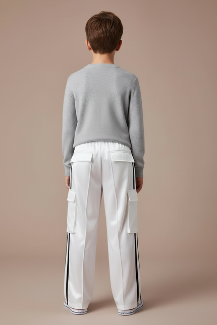 Pantalon Cargo Blanc Satiné Rayures Noires Ample - vue 2