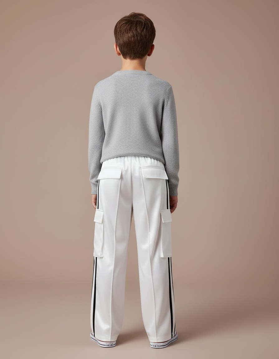 Pantalon Cargo Blanc Satiné Rayures Noires Ample - vue 2