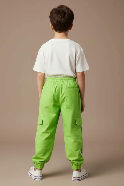 Pantalon Cargo Vert Fluorescent Ample Enfant Poches - Toile - vue 2