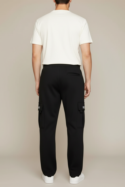 Pantalon Cargo Noir Décontracté Molleton Multipoches Homme - vue 2